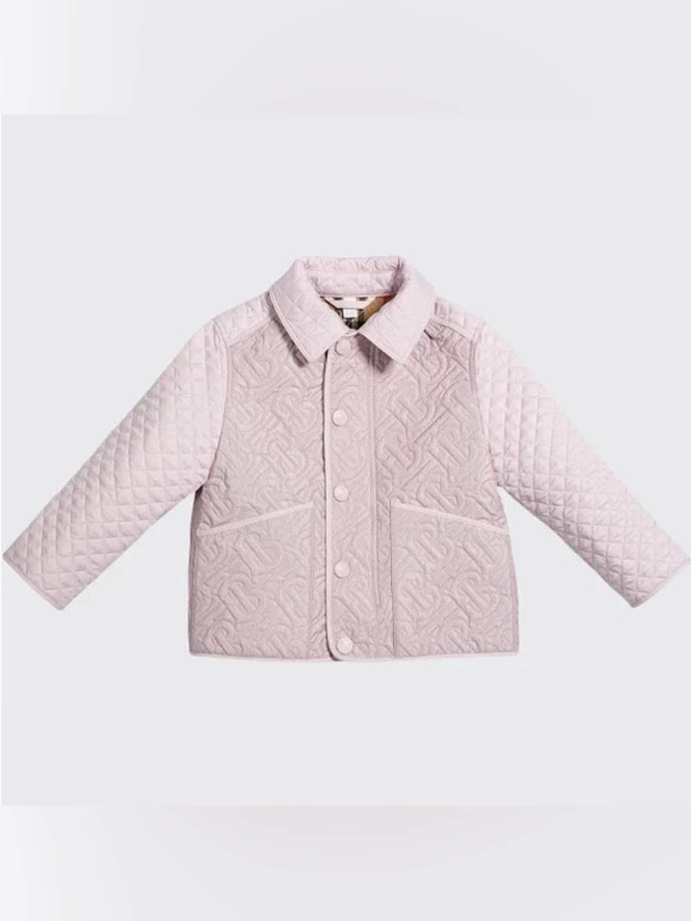 Burberry Girls' Quilted Pale Pink Button-Up Jacket